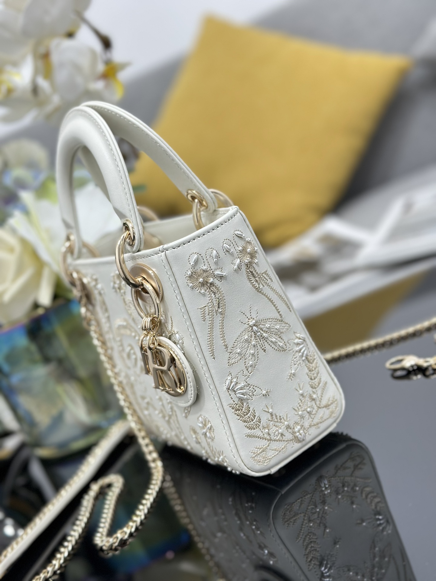 TOP Christian Dior Pearl Lady Christian Dior Bags 17x15x7cm/20x16.5x8cm - White