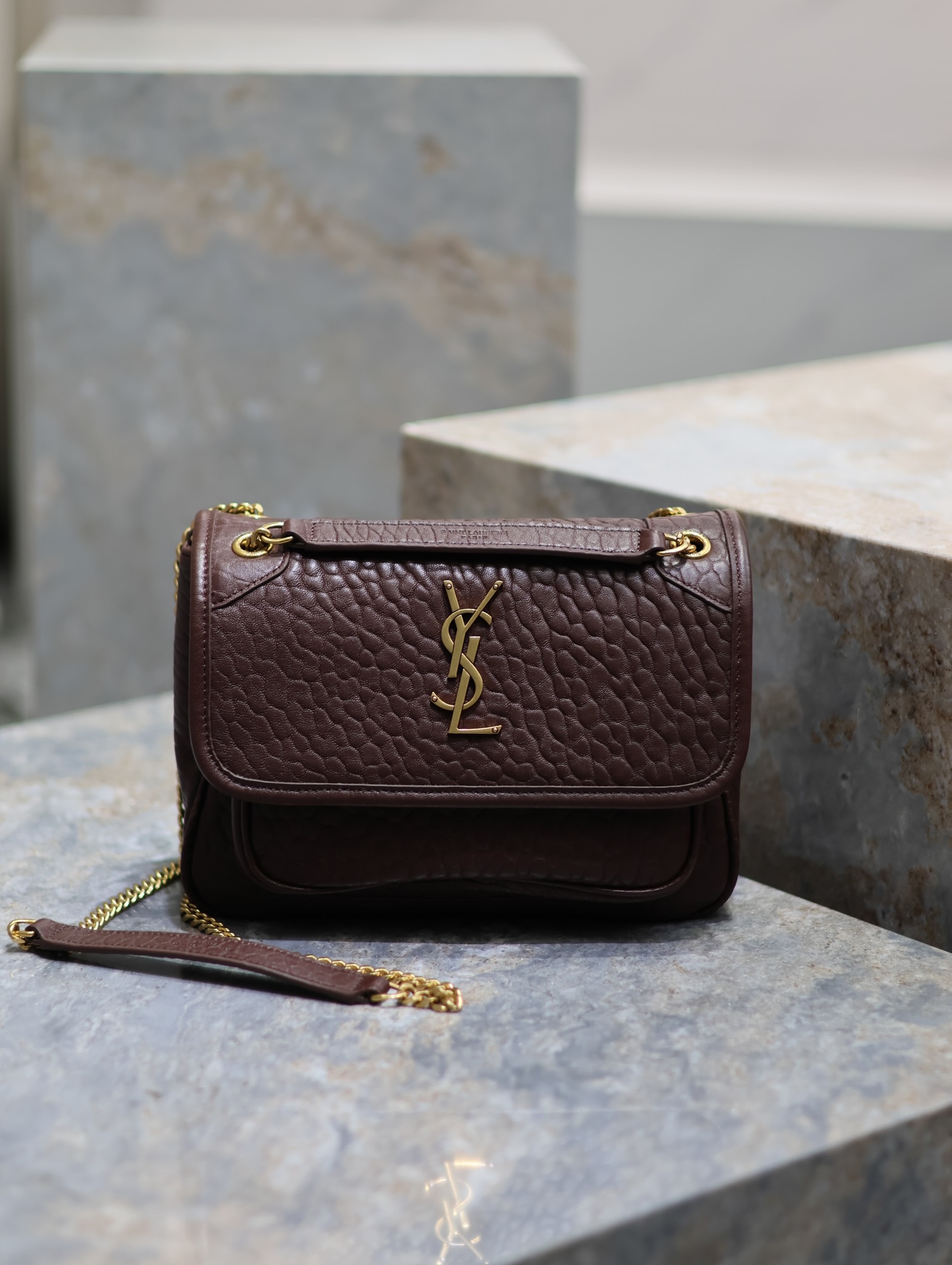 TOP Yves Saint Laurent YSL Niki Retro Sheepskin Bag - Coffee Colors - 2 Size&GHW