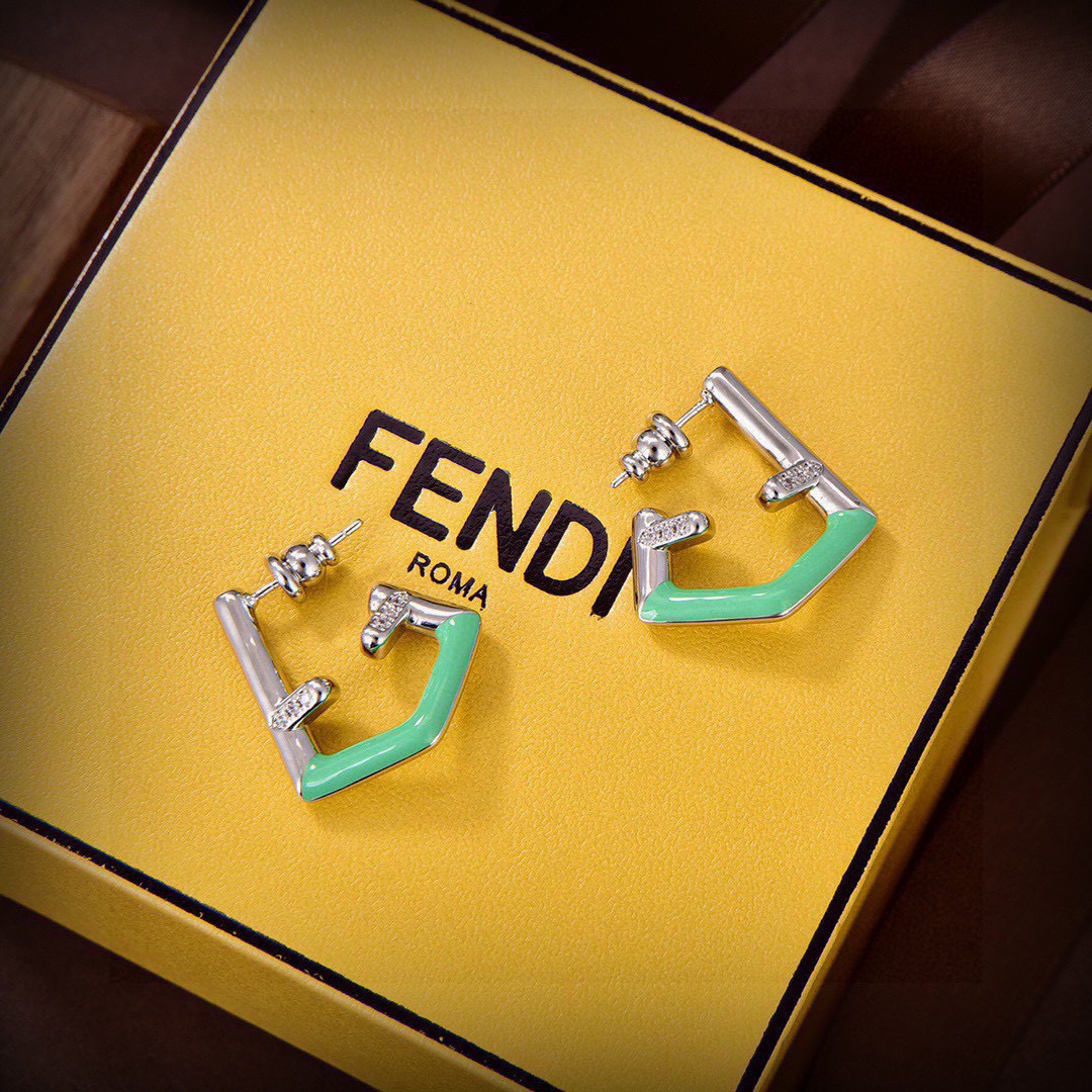 TOP FENDI Logo Earrings-Green and Sliver