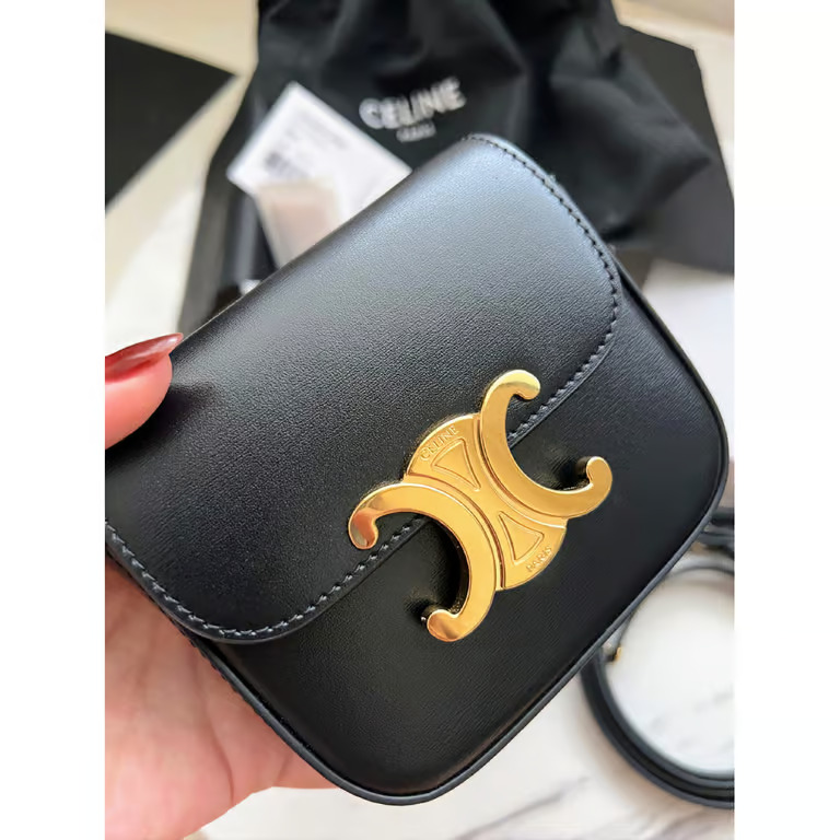 CELINE MINI TRIOMPHE IN SHINY CALFSKIN BLACK