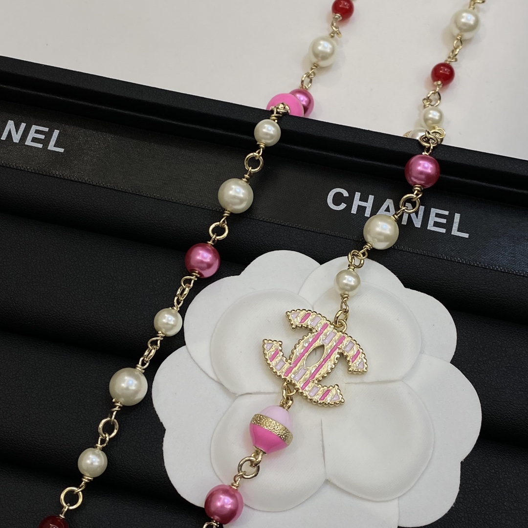 TOP CHANEL Sweater Chain with Pearl - Pink