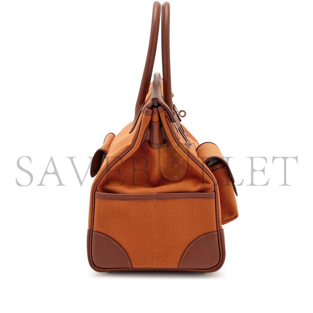 HERMES BIRKIN 35 CANVAS AND SWIFT LEATHER ORANGE SILVER BUCKLE H079238CKA2 (35*25*18cm)