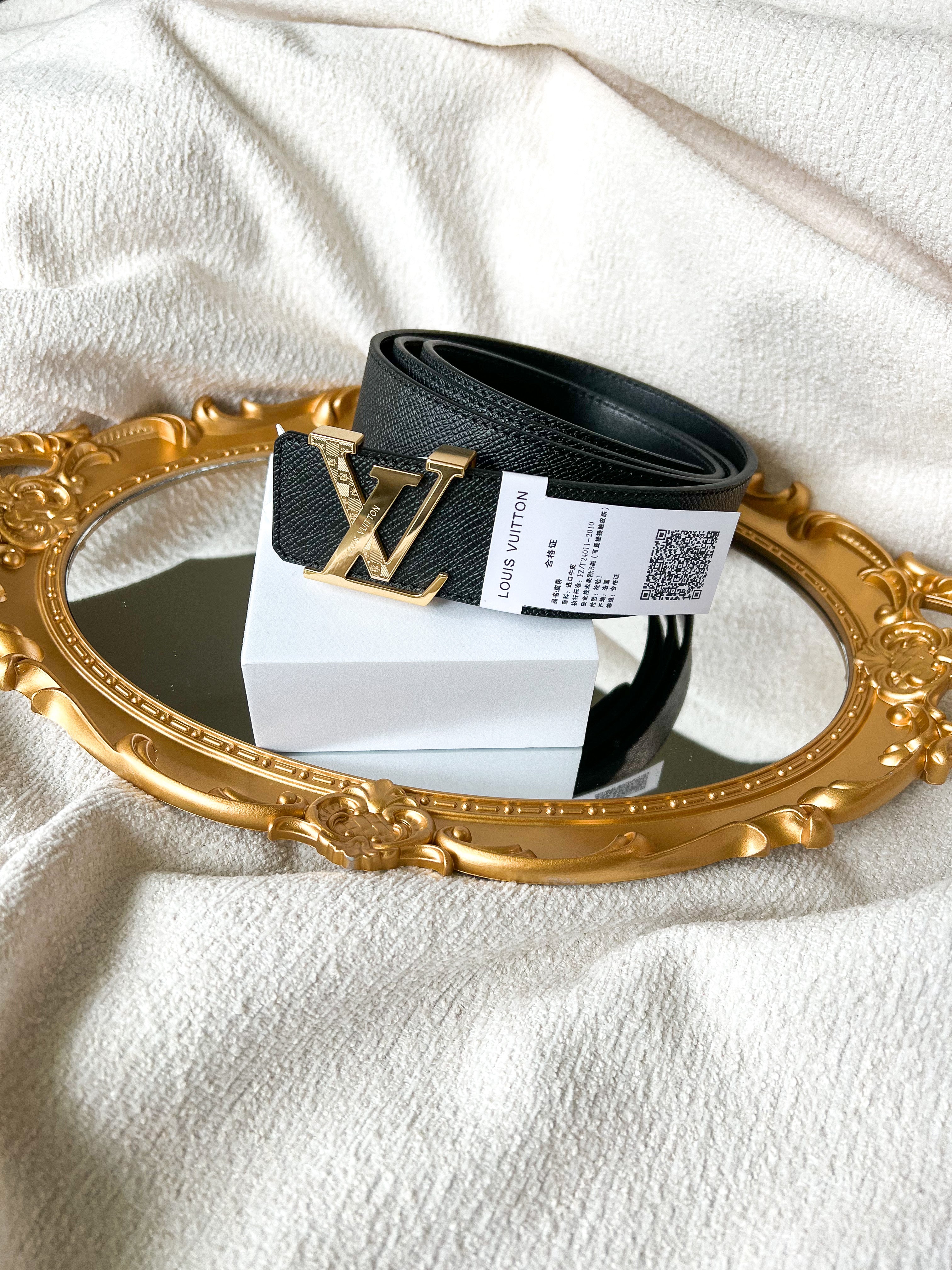 TOP Louis Vuitton LV L*V Black and Gold Caro Belts