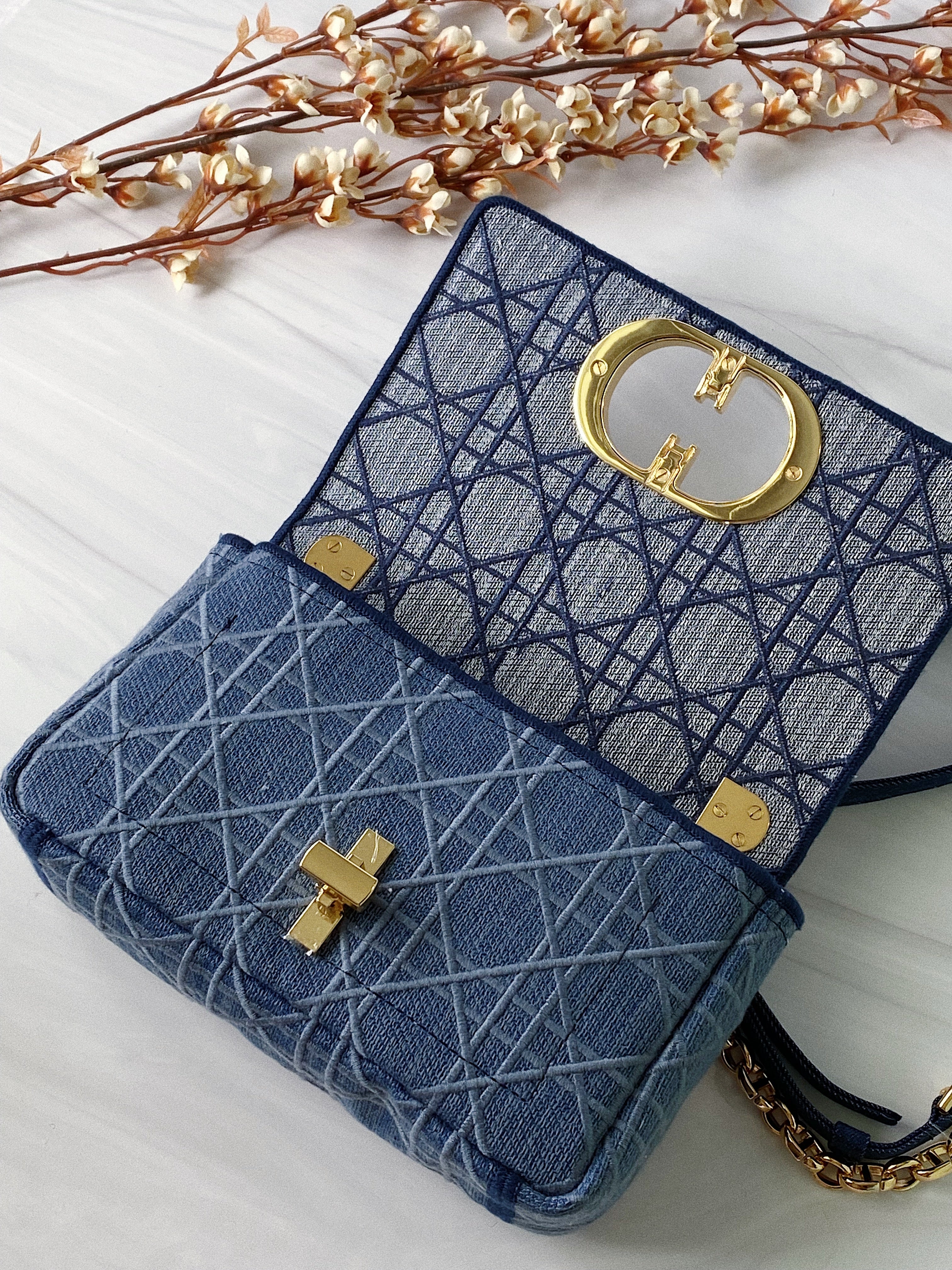TOP Christian Dior Caro Bag Small - Blue Denim