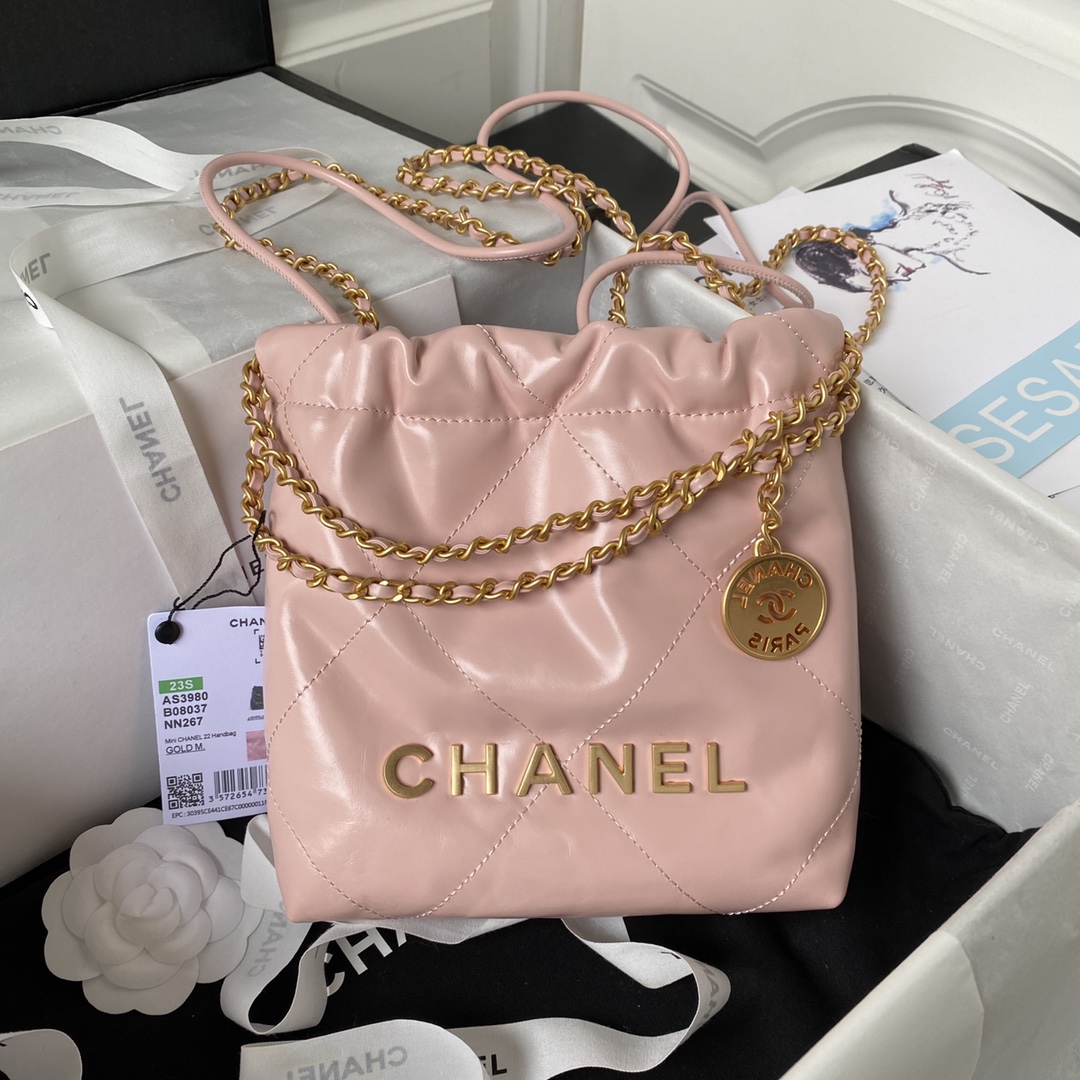 TOP CHANEL mini22 Quilted Gold Chain Small Bag 19x20x6cm - Pink