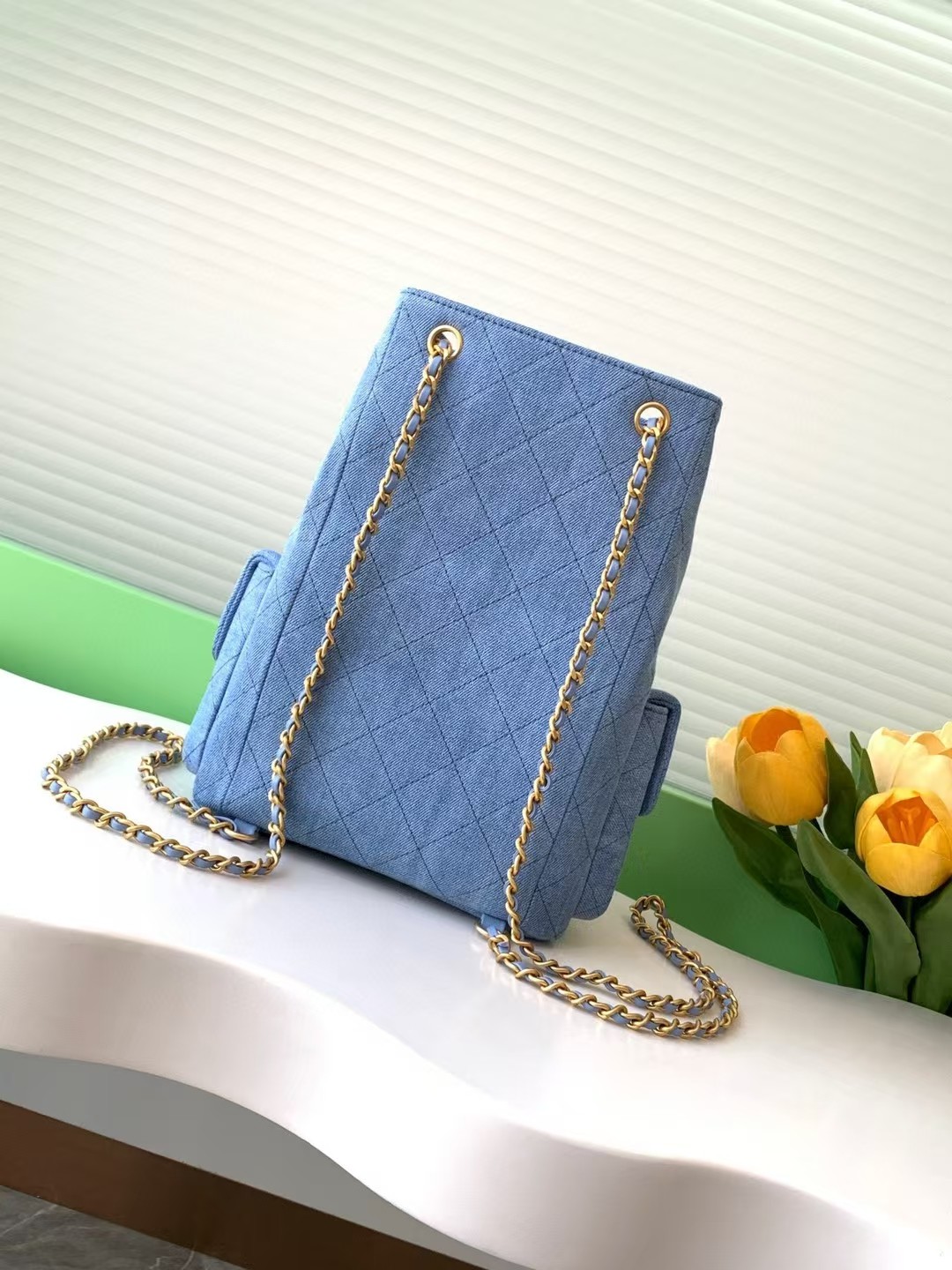 TOP CHANEL Backpack Denim 24.5x18x8cm - Blue/Light Blue