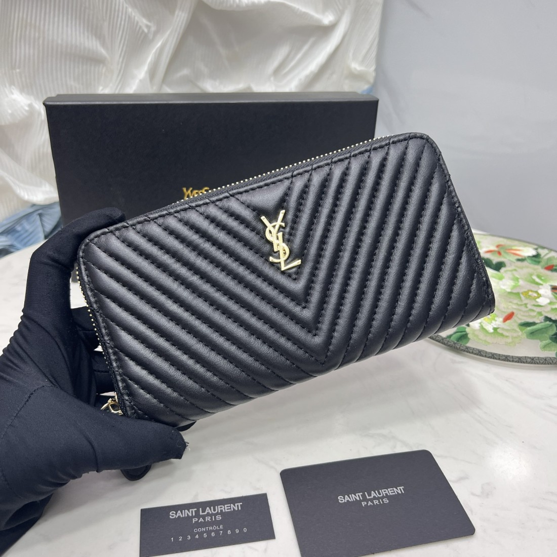 Saint Laurent YSL Caivar  Zipper Long Wallet(Replica)