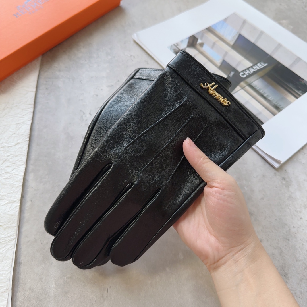 TOP HERMES Men's New Sheepskin Gloves