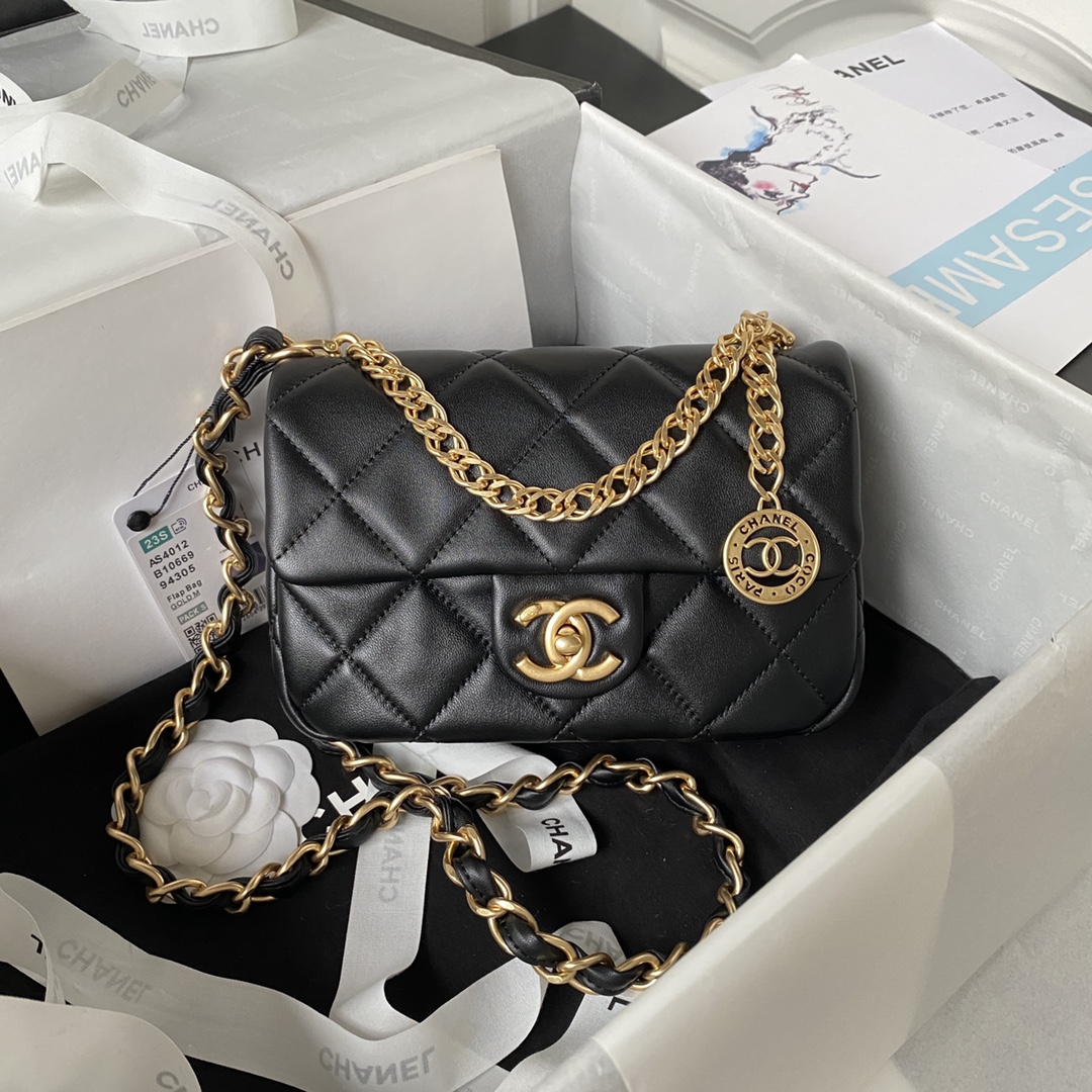 TOP CHANEL Mini Square Adjustable Coin Chain Flap Bag SS21 12x21x7 cm - Black