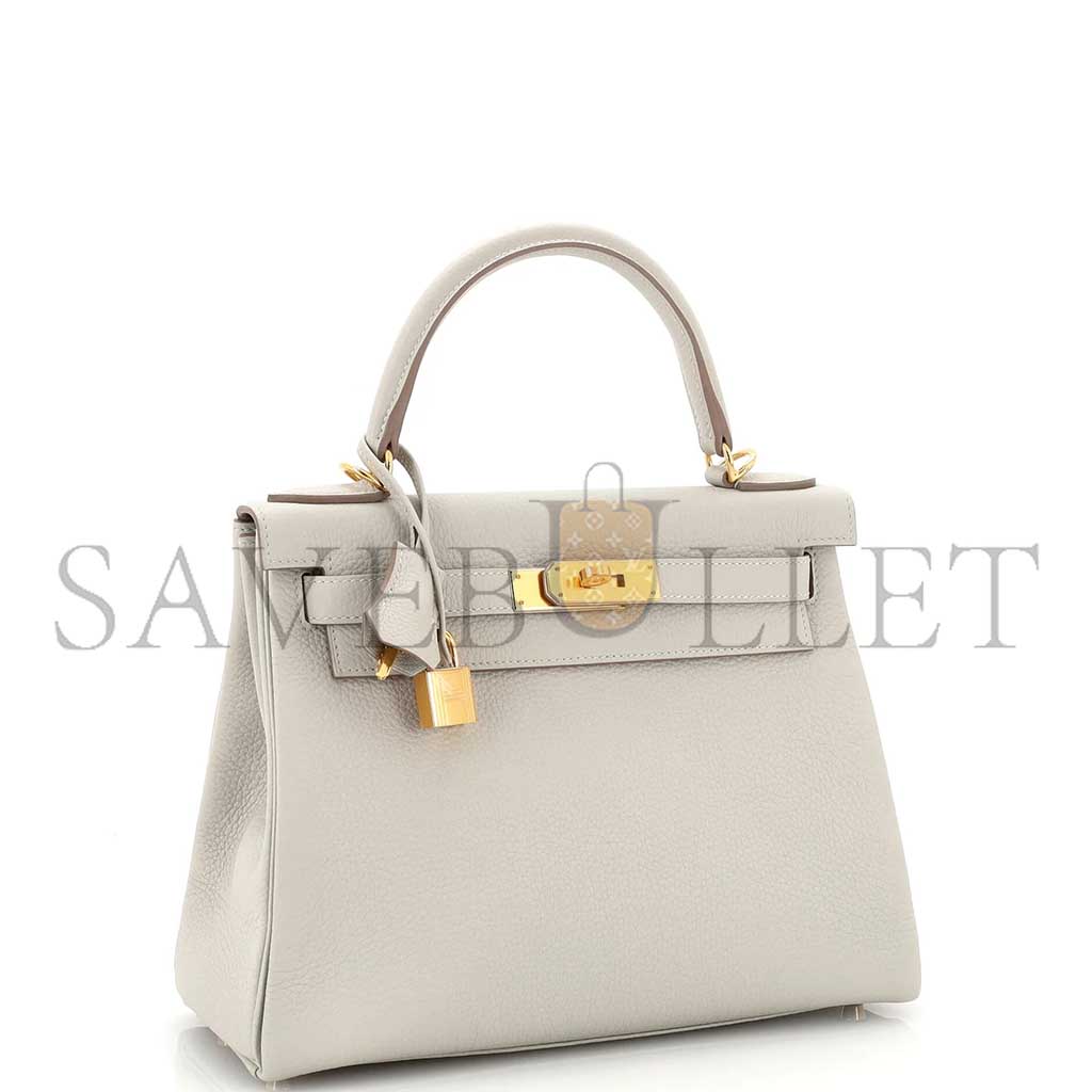 HERMÈS KELLY 28 HANDBAG MUSHROOM TOGO WITH GOLD HARDWARE (28*22*10cm)