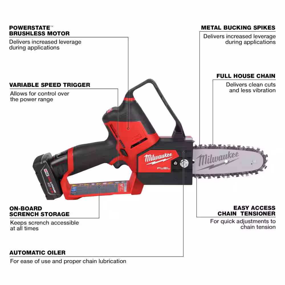 M12 FUEL 12V Lithium-Ion Brushless Battery 6 in. HATCHET Pruning Saw Kit with 4.0 Ah Battery and Charger