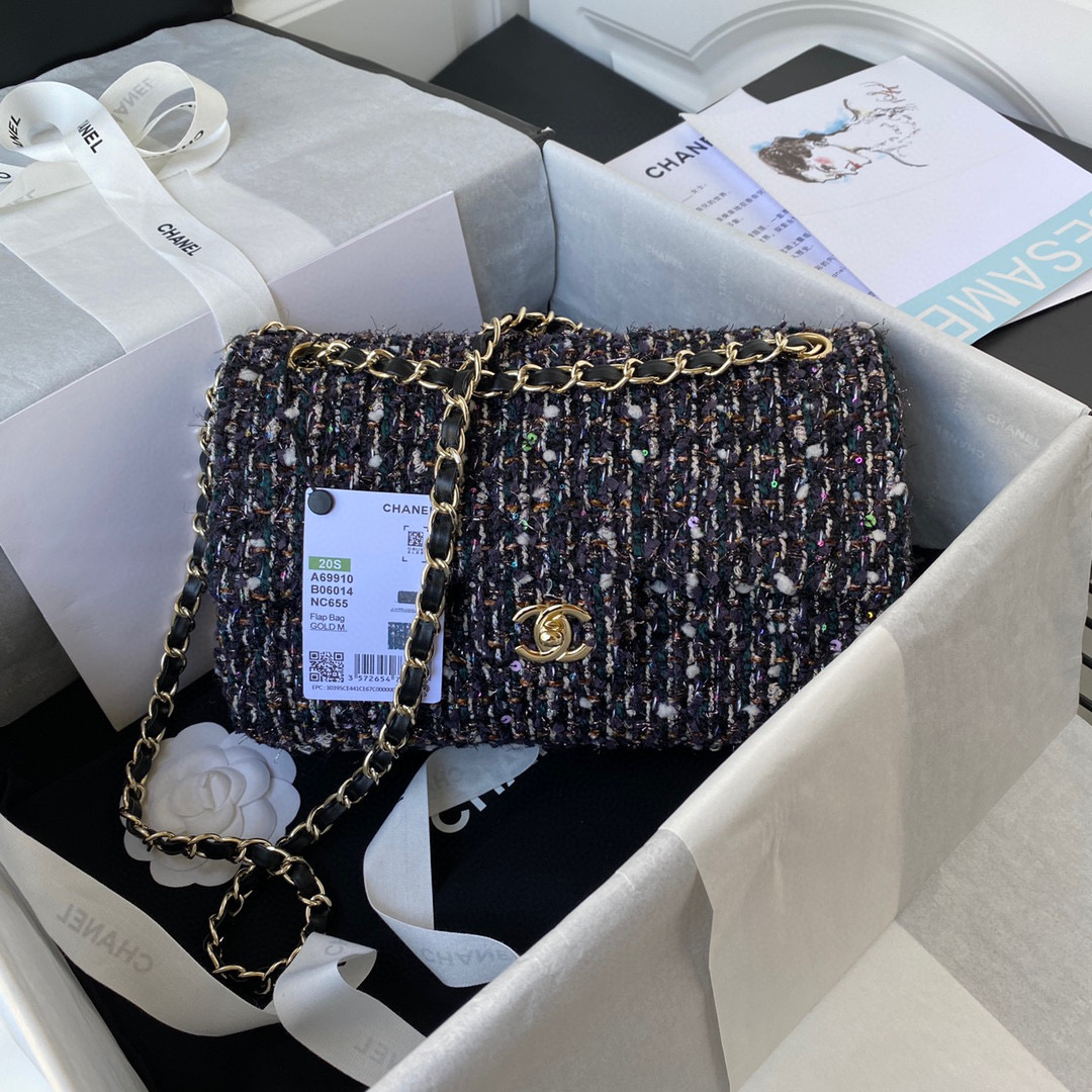 TOP CHANEL Classic Flap Bag Tweed Medium 25.5cm - Multicolour & GHW