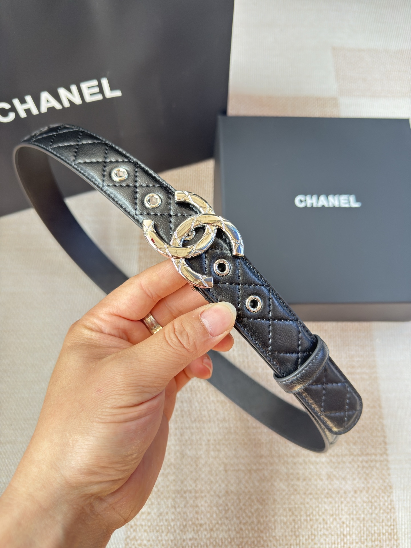 TOP CHANEL CC Leather Belt  - 2 Color - 3.0cm