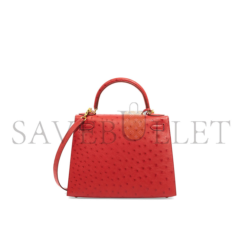 HERMÈS KELLY 25 OSTRICH SELLIER RED GOLD HARDWARE (25*17*7cm)