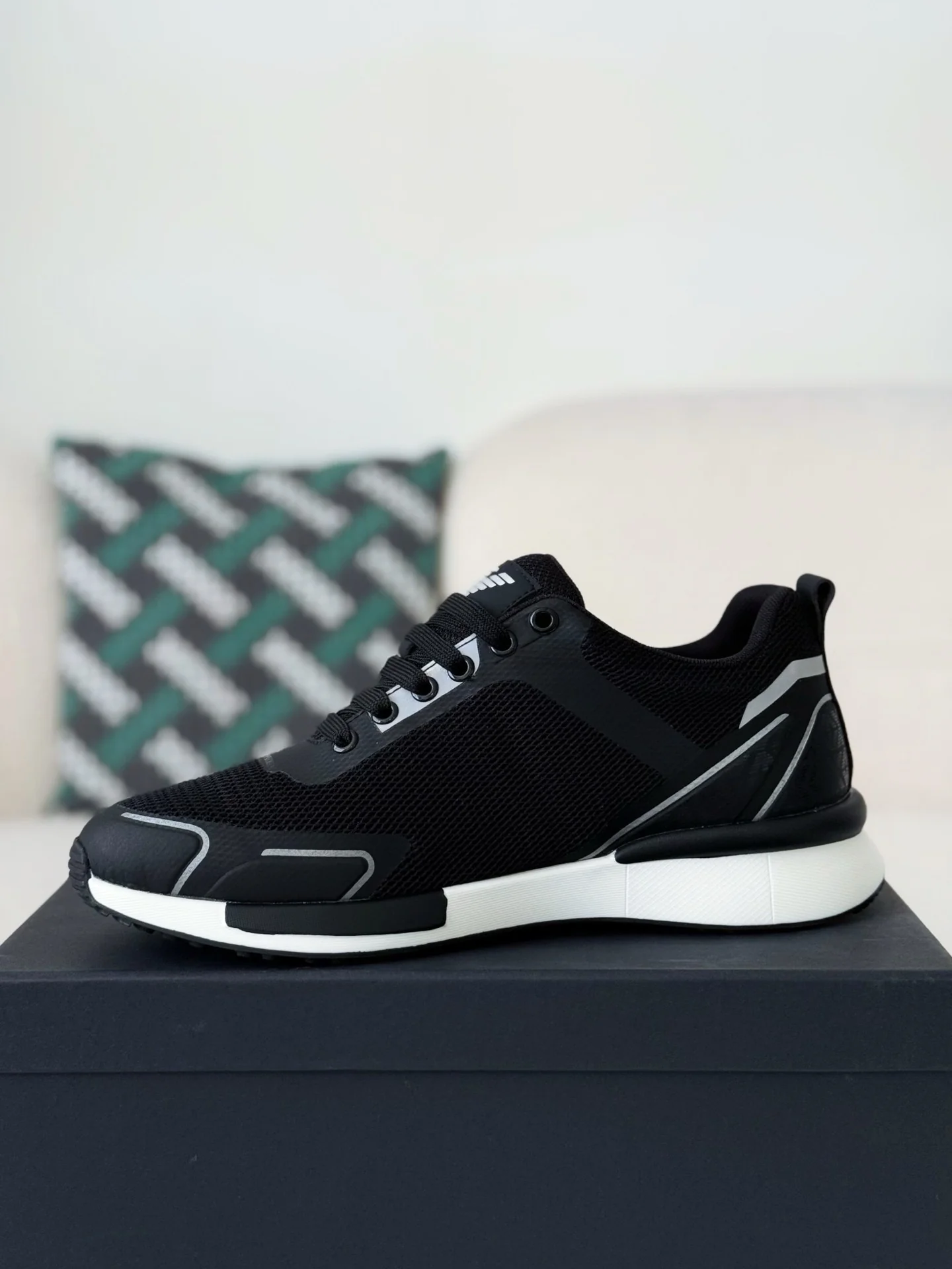 AAAShoes Men's Breathable Mesh Running Sneakers Black White Colorblock Lightweight Casual Walking Shoes With Logo