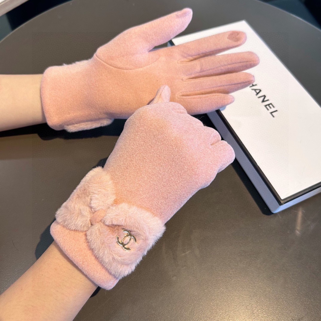 TOP CHANEL Wool Gloves with Bow Tie - 3 Color