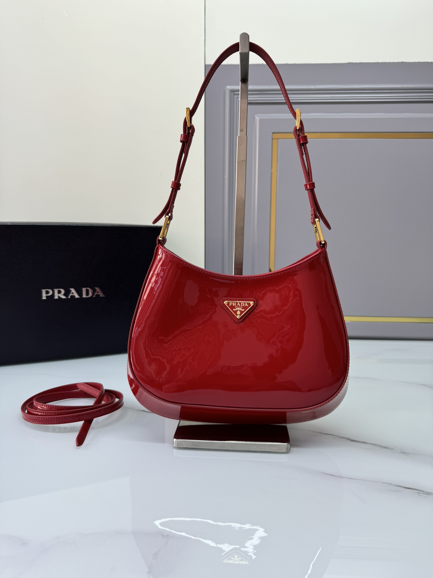 TOP PRADA Cleo Bag Patent Leather Large 22x18.5x4.5cm - 3 Color