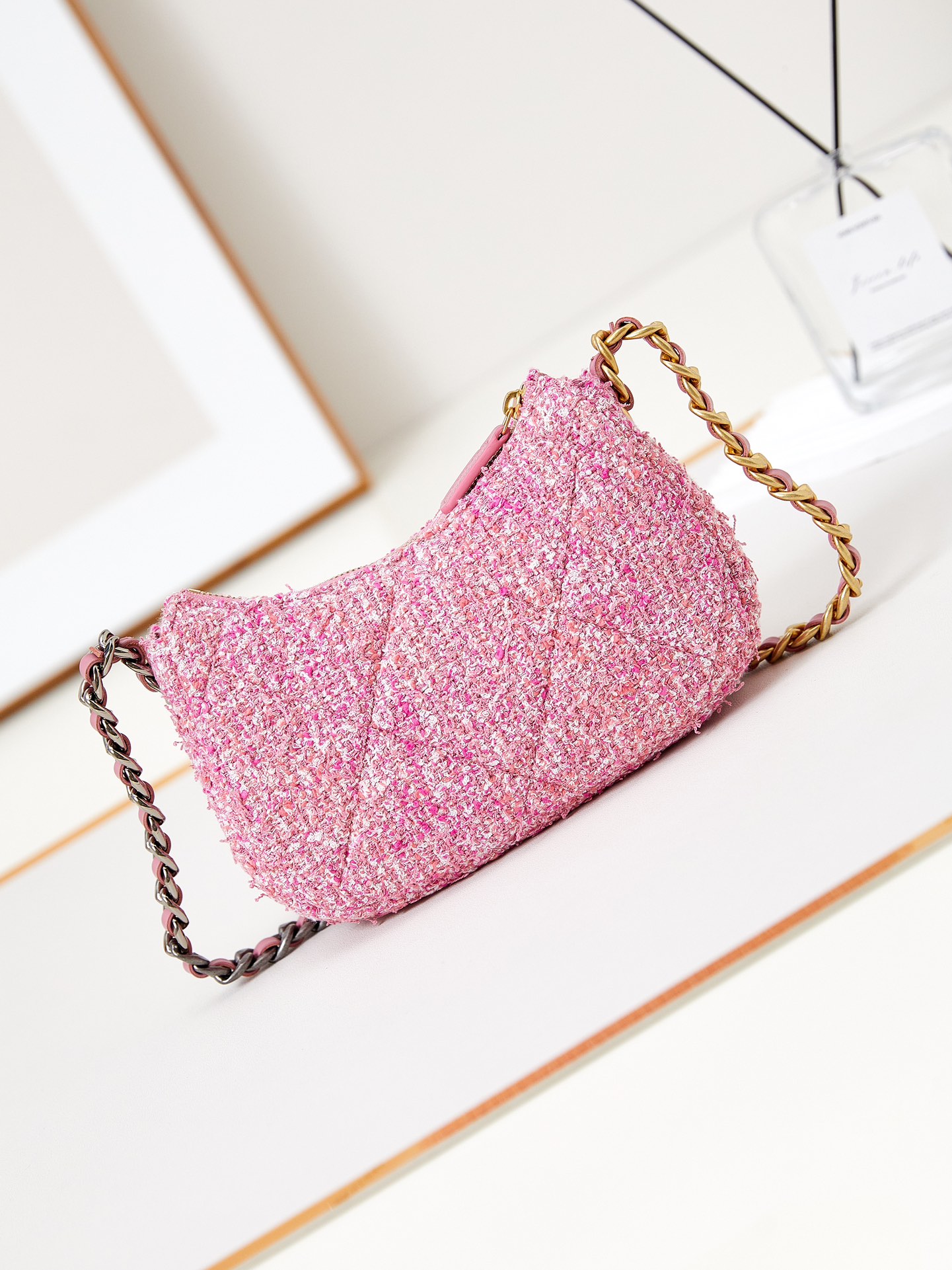 TOP CHANEL Woolen Hobo Bag 13x20x4.5cm - Pink