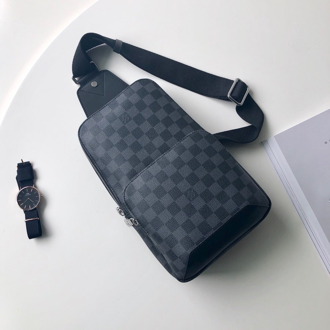 TOP Louis Vuitton LV Avenue Damier Ebene Sling Backpack 20x31x10cm- Black