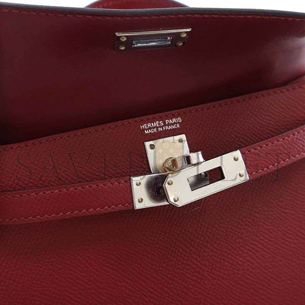 HERMÈS MINI KELLY II EPSOM BURGUNDY SILVER BUCKLE (19*12*5.5cm)