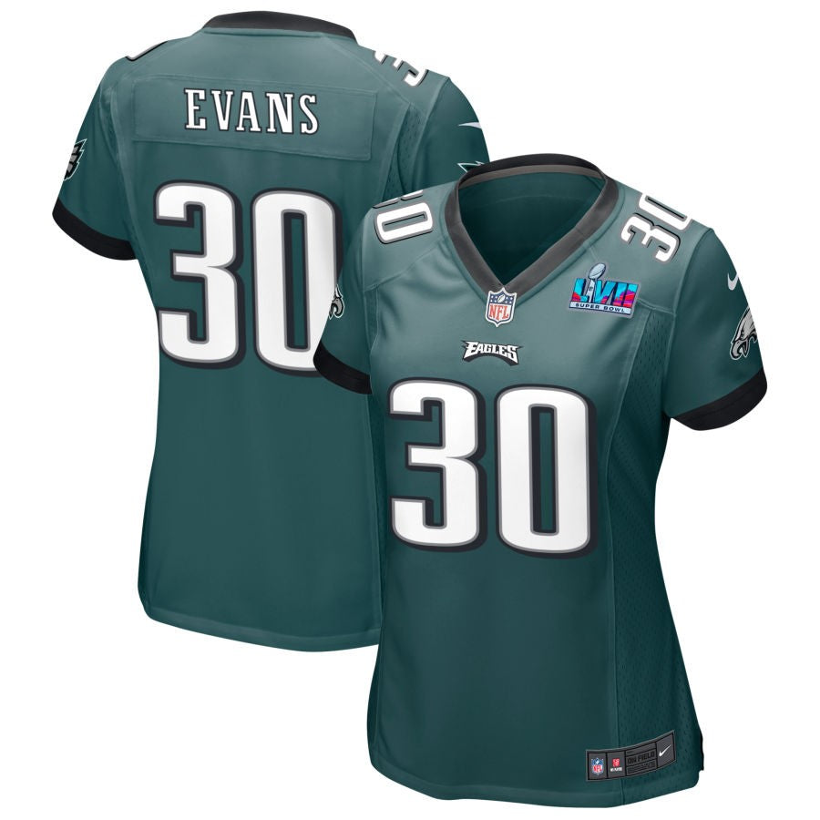 Justin Evans Philadelphia Eagles  Women's Super Bowl LVII Game Jersey - Midnight Green