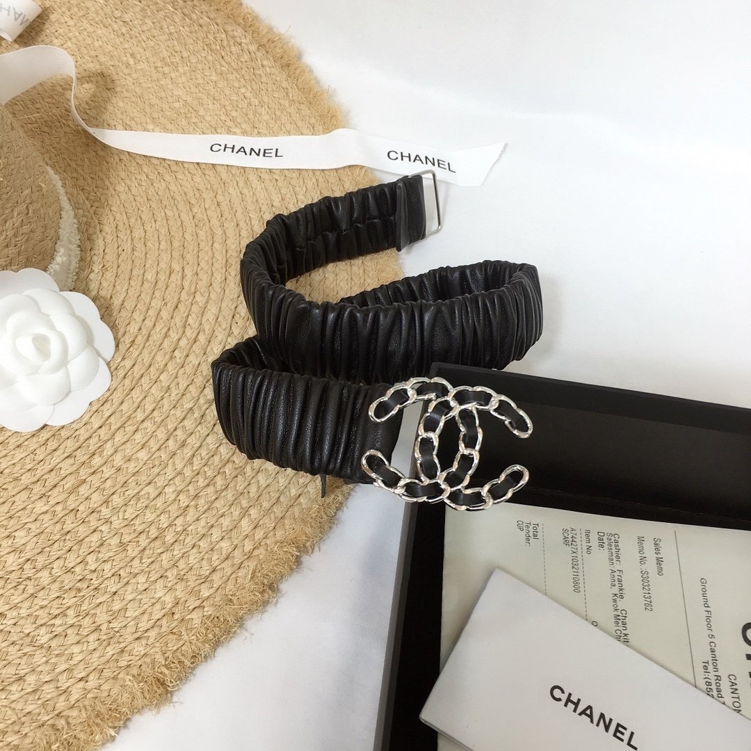 Chanel Belt With Double C Buckle Black Silver-Tone Metal and Strass Women Belt 30MM