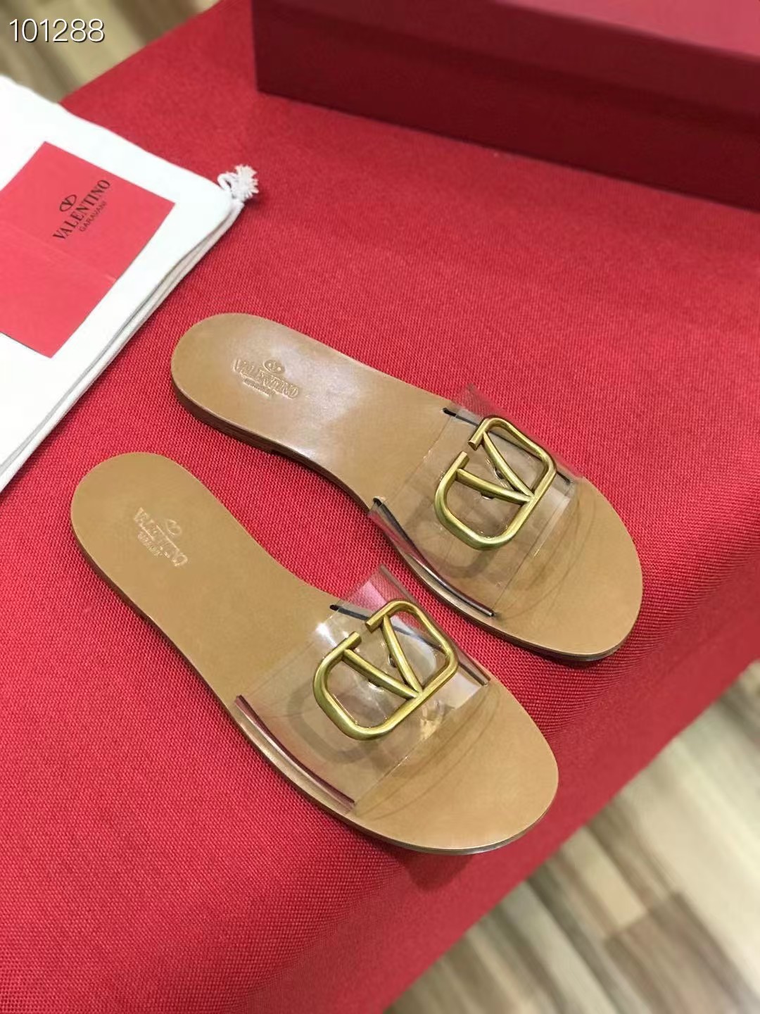 TOP VALENTINO Pvc Transparent Vlogo Flat Slides - Brown