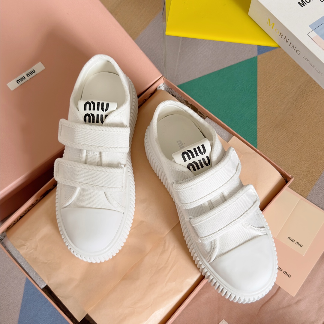 TOP Miu Miu Velcro Canvas Platform Biscuit Shoes- 2 Color