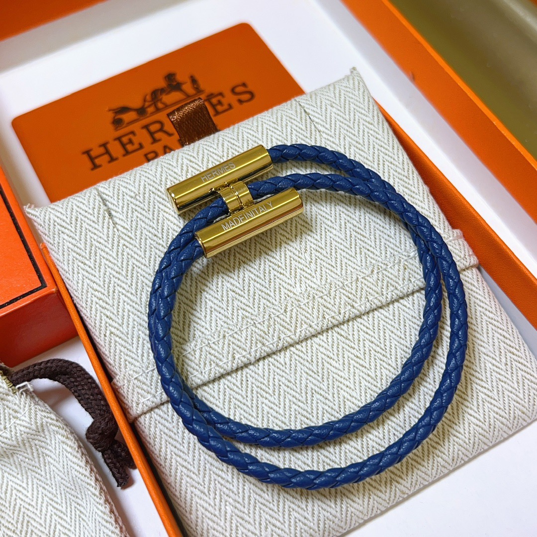 TOP HERMES Braided Rope Bracelet- Blue
