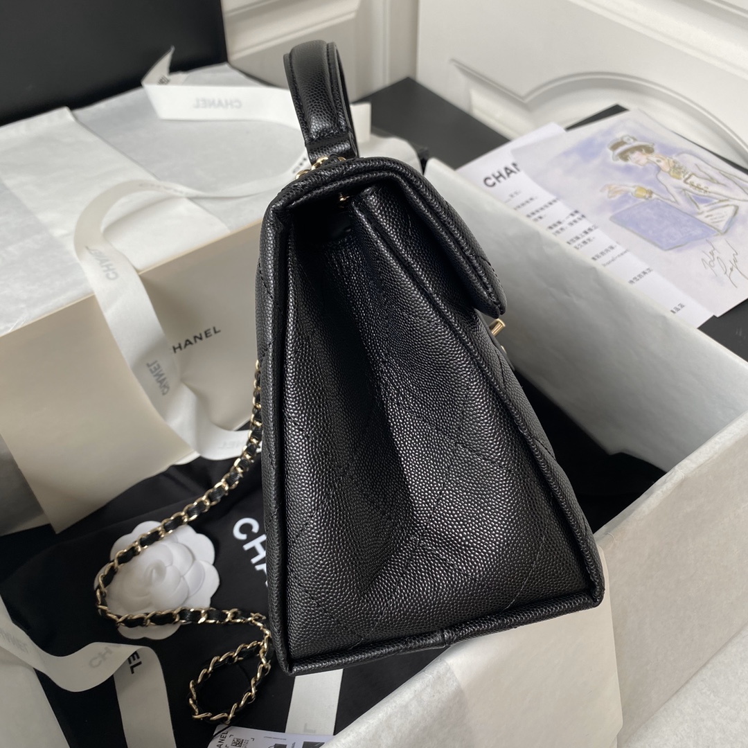 TOP CHANEL Kelly Bag Calfskin 25x18x11.5cm - Black