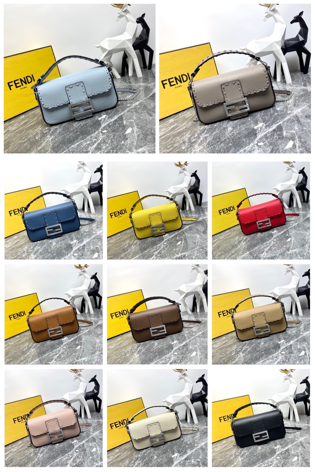 TOP FENDI Hand-sewn Cowhide Baguette Bag 19.5x4.5x13cm - 11 Color