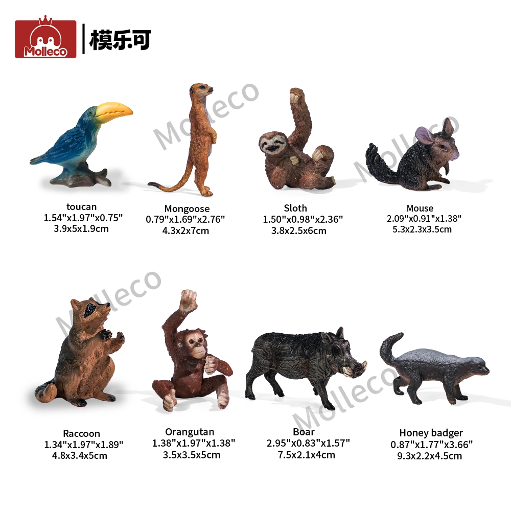 Molleco Animal Figure Toys for Kids and Children  Sloth+meerkat+orangutan+macaw+raccoon+rat+wild boar+honey badger CP050