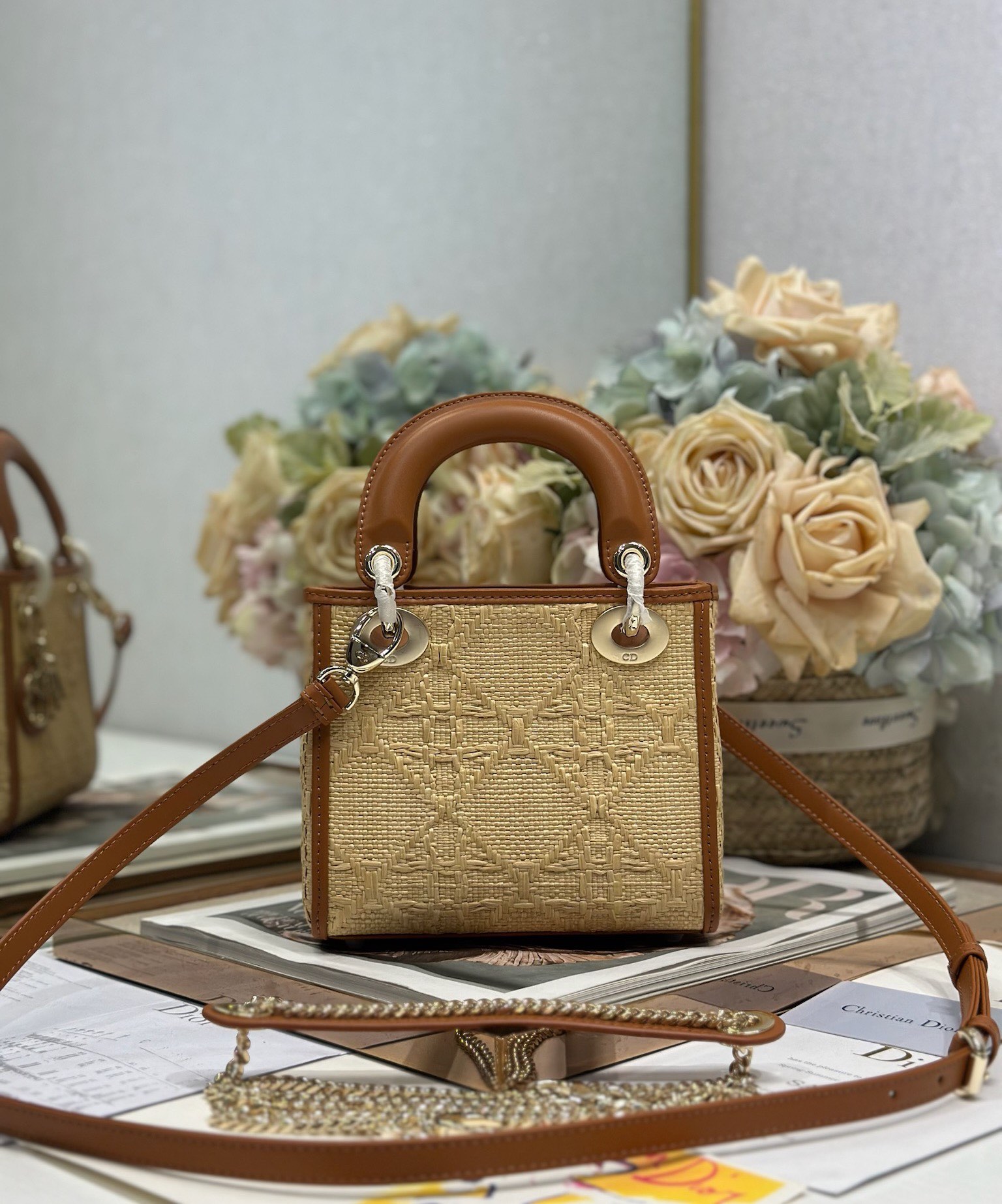 TOP Christian Dior Lady Dior Bags Weaving 17x15x7cm/20x17x8cm/24x20x11 cm - Brown