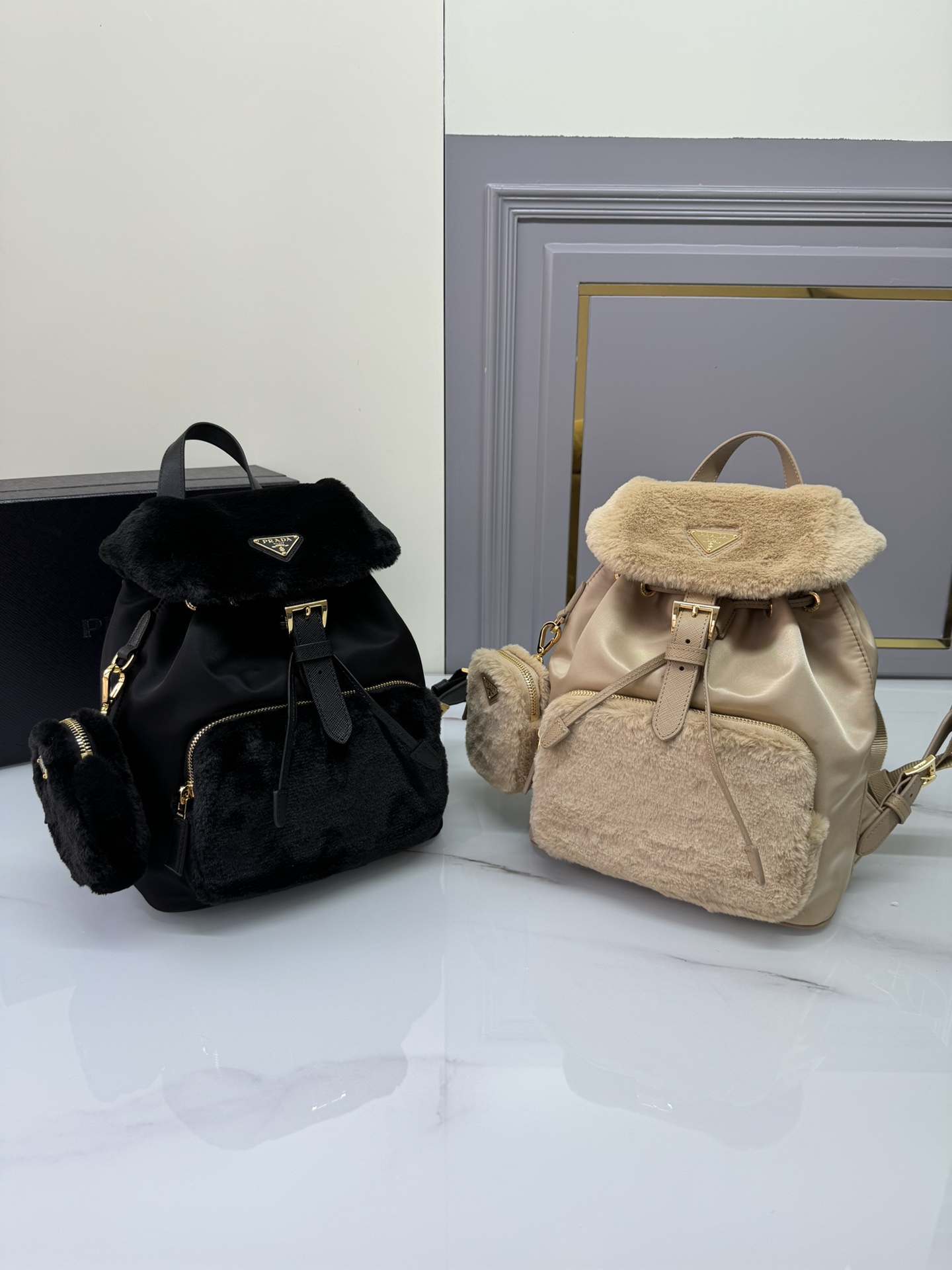 TOP PRADA Backpack Wool&Re-Nylon 20.5x25x11.5cm - 2 Color