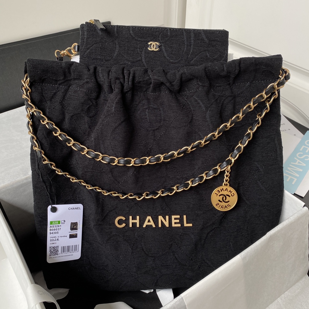 TOP CHANEL 22 velvet Shopping Bag 39×42×8 cm - Black