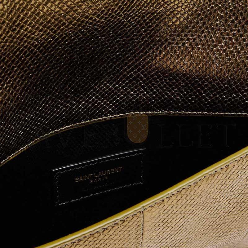 YSL UPTOWN YSL METALLIC SNAKESKIN POUCH CLUTCH BAG IN MILITARY GOLD 565739 (27*16*2cm)