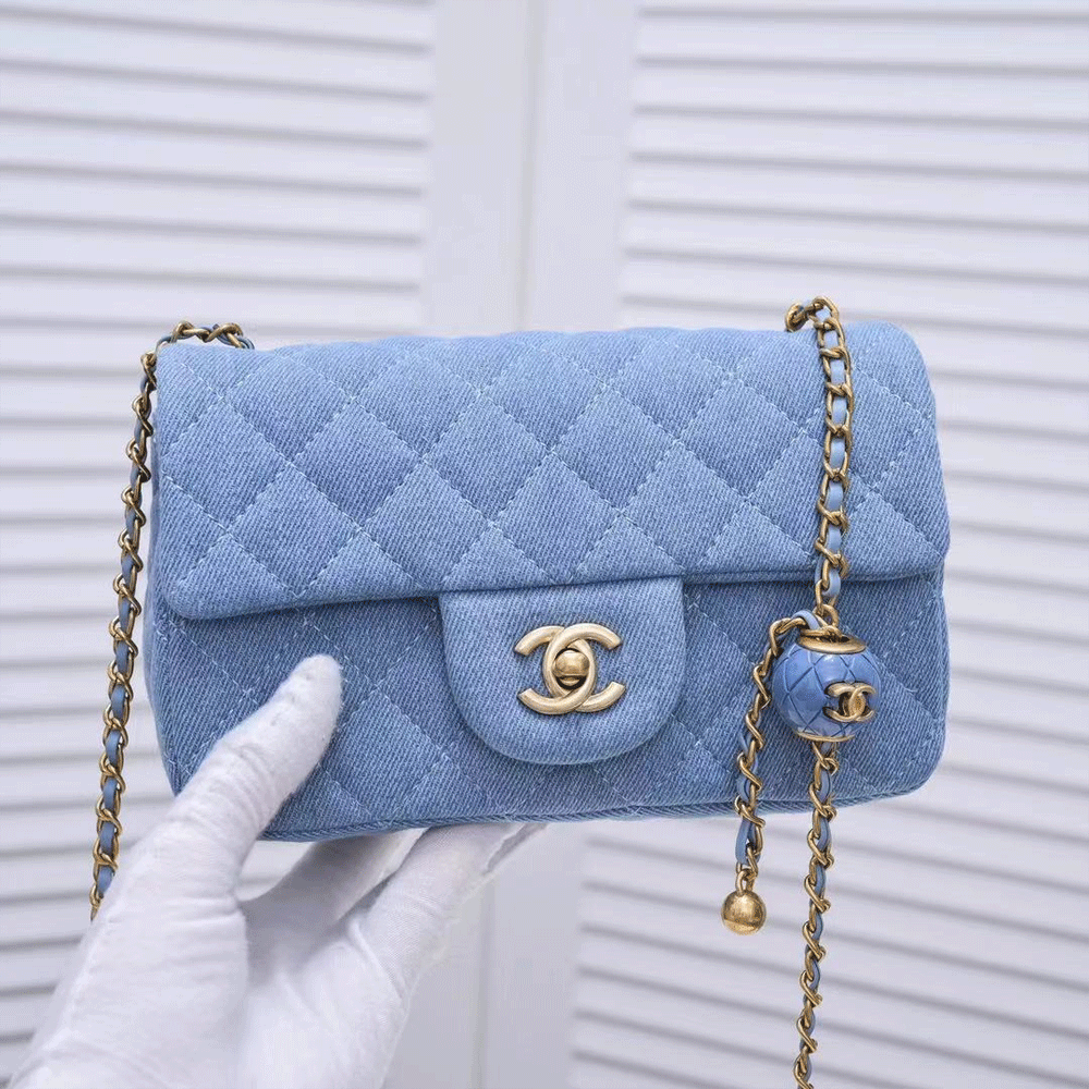 Chanel Classic Flag Bag Quilted Denim 20CM(Replica)