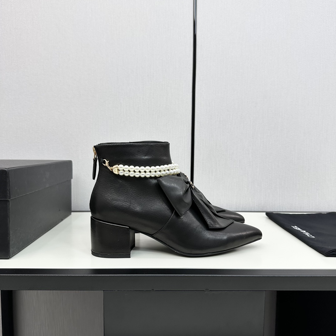 TOP CHANEL Mid Boots with Big Bow & Pearl - 3 Color