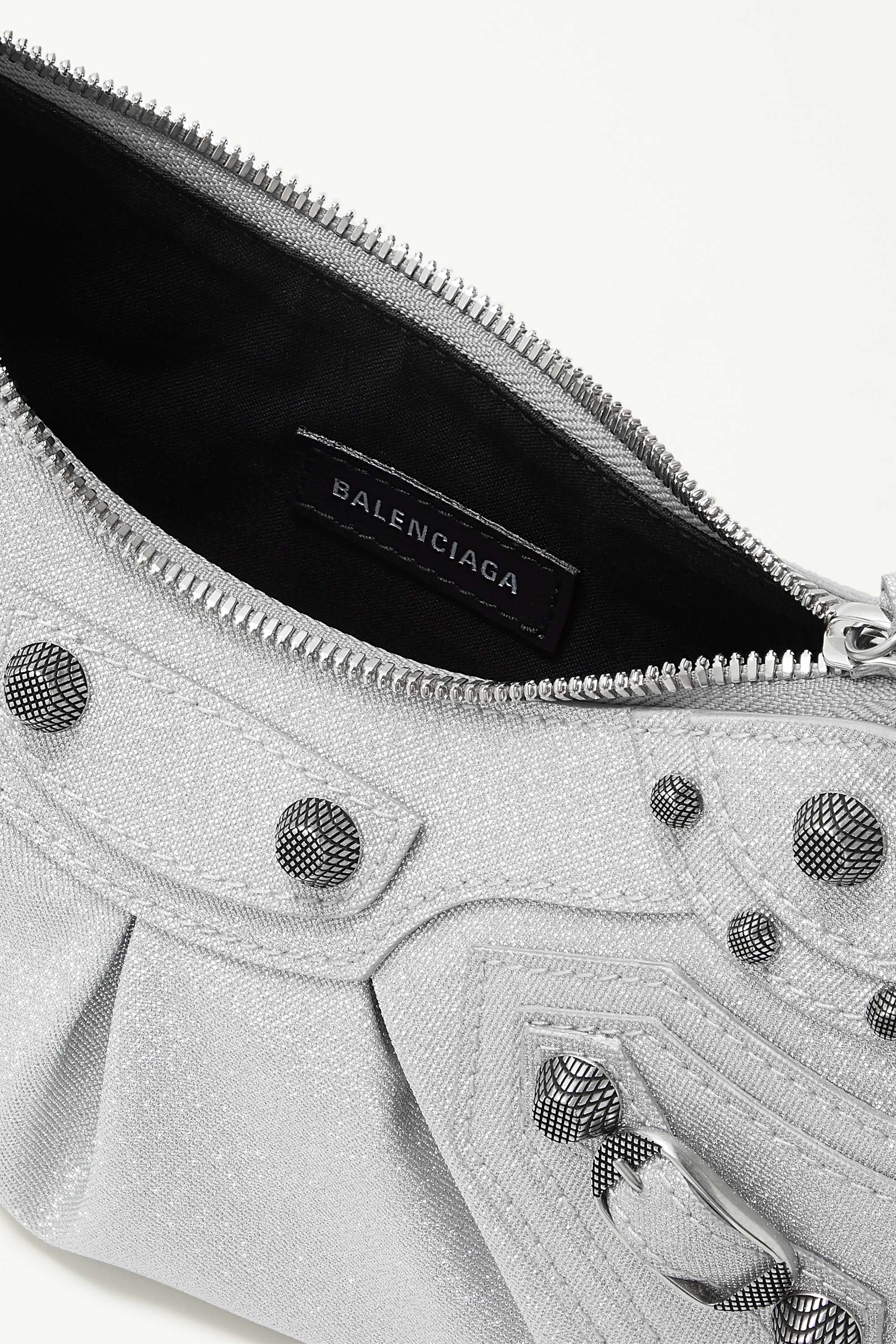 BALENCIAGA Le Cagole XS studded metallic canvas shoulder bag grey(Replica)