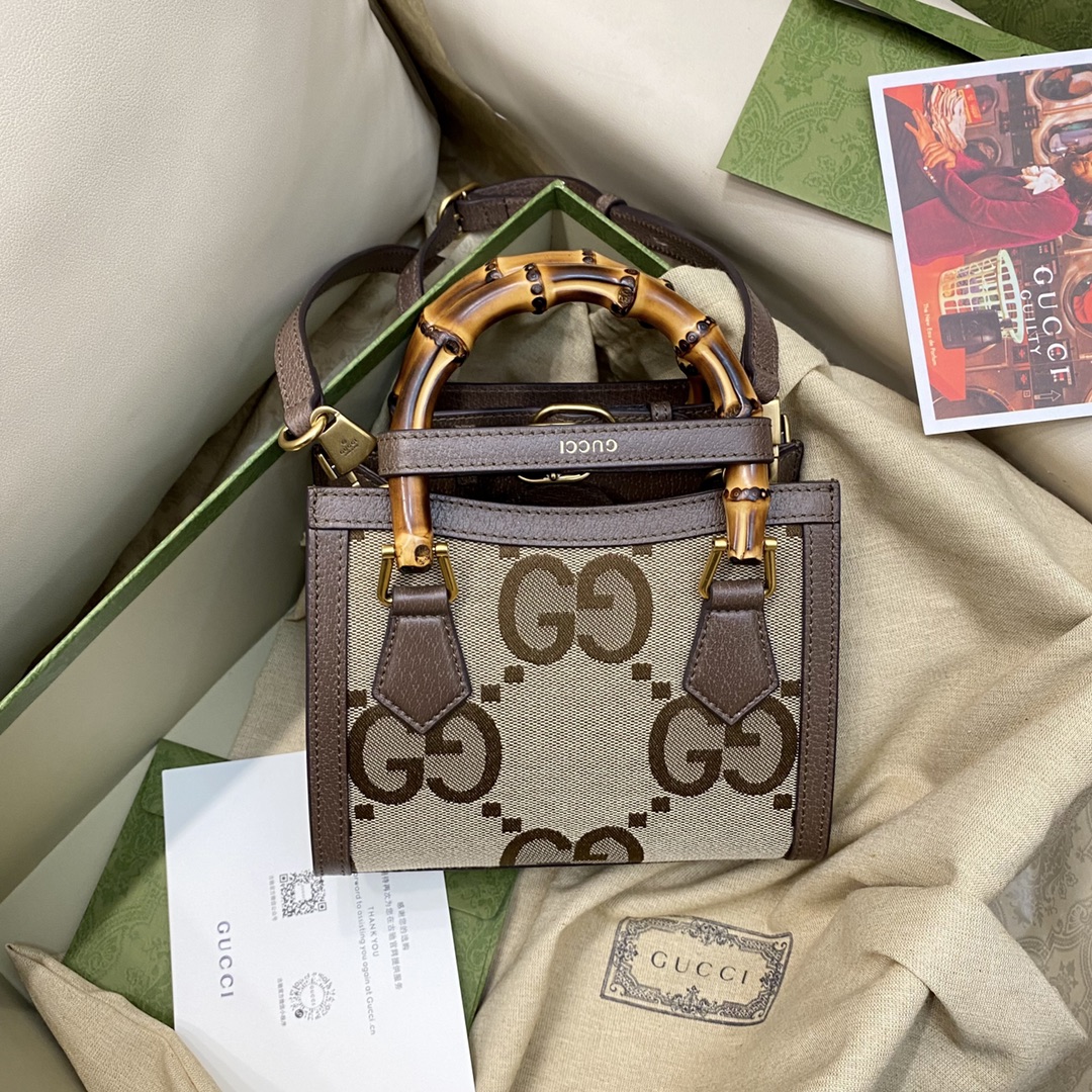 TOP GUCCI G*G Diana Double G Pattern Tote Bag-GHW-20x16x10cm/27x24x11cm
