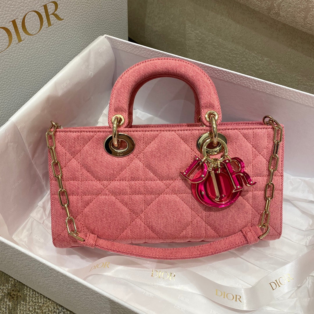 TOP Christian Dior Lady D-Joy Bag Cannage Denim - Pink