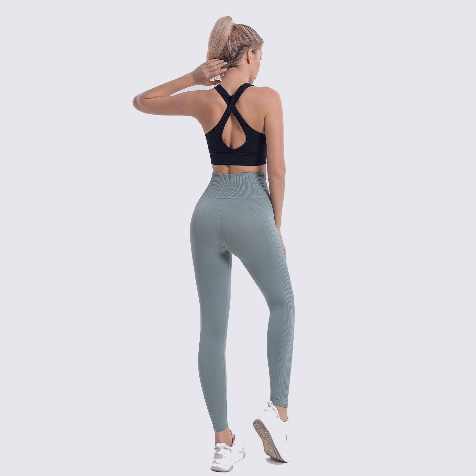 Womens Seamless Sports Leggings and Bra Running Yoga Gym Outfits Activewear Set