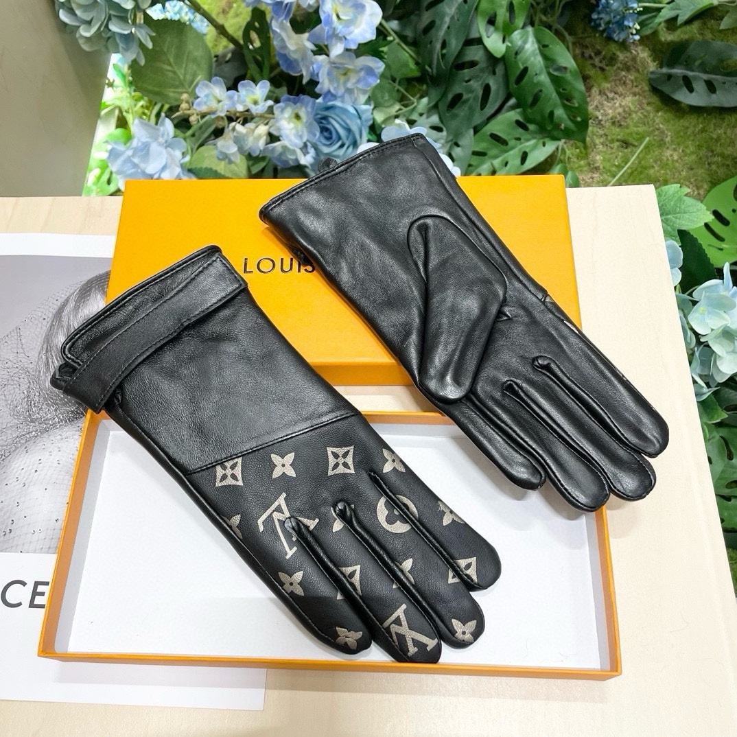 TOP Louis Vuitton LV  Sheepskin Gloves-Black