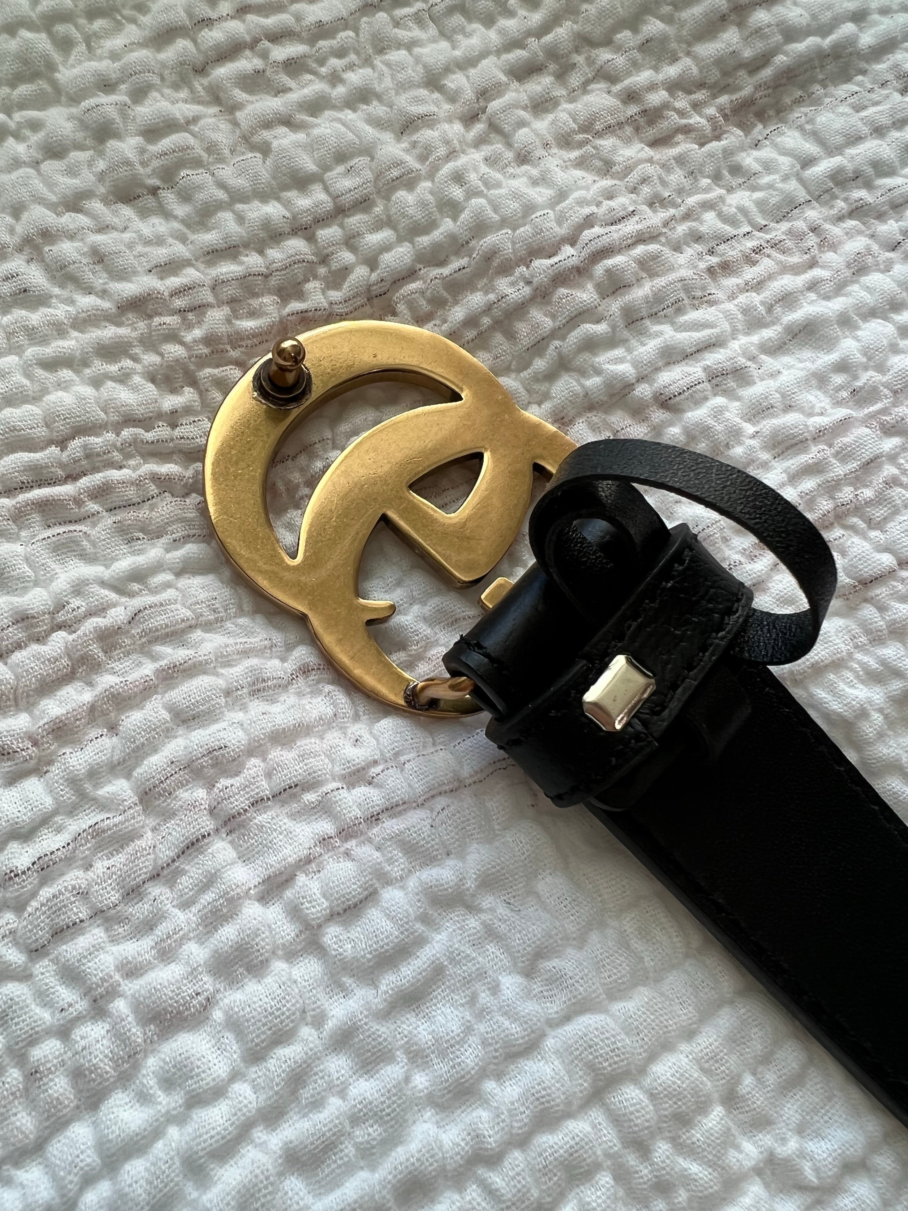 TOP GUCCI GG Marmont Texture Leather Belt 3CM Width - Black