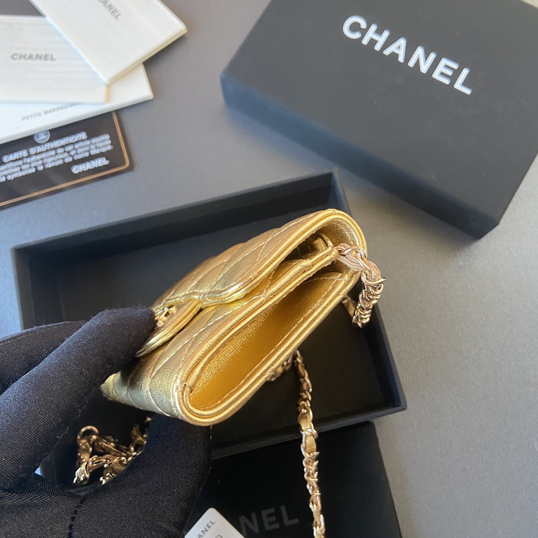 TOP CHANEL Small Chain Card Bag Sheepskin 11×7cm -  2 Colour