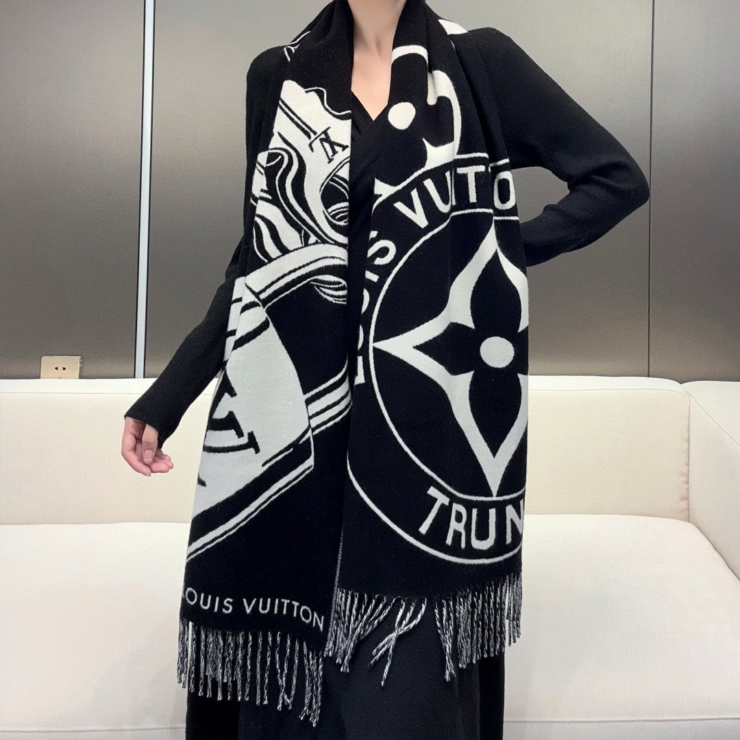 TOP Louis Vuitton LV Scarf 45x215cm - Black