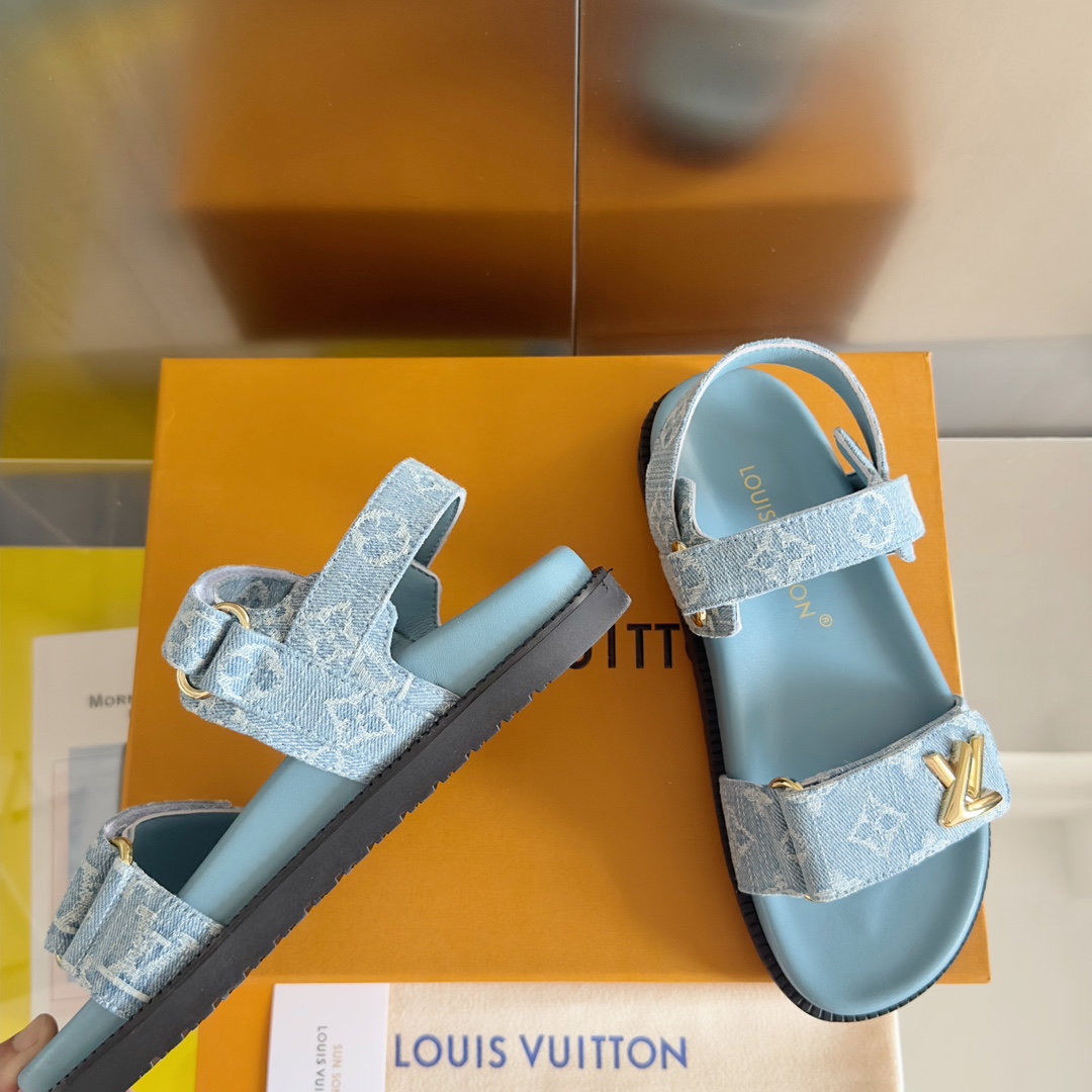 TOP Louis Vuitton LV Bom Dia Comfort Monogram Sandals - Blue