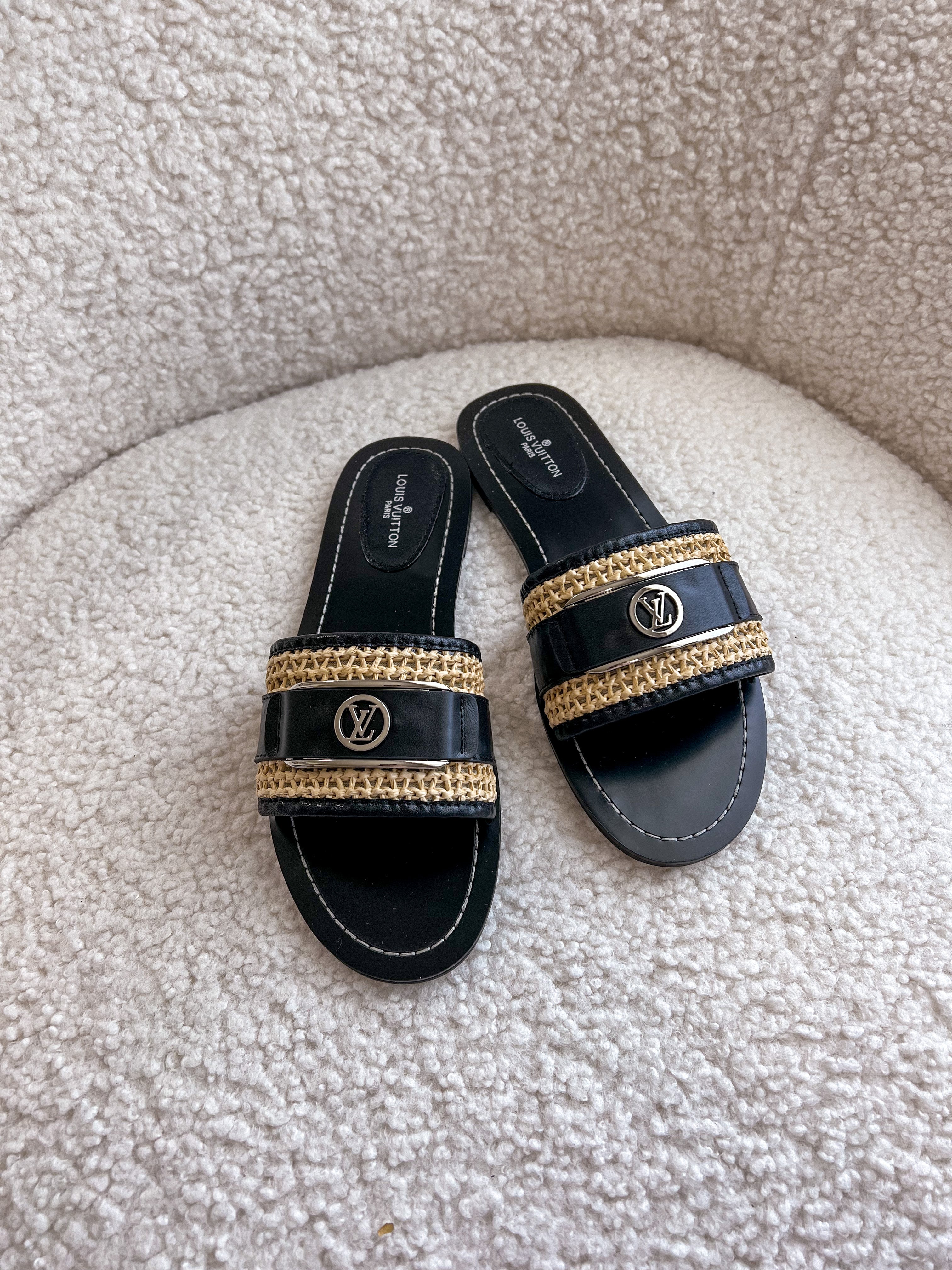 TOP Louis Vuitton LV L*V Lock It Raffia Mule - Black