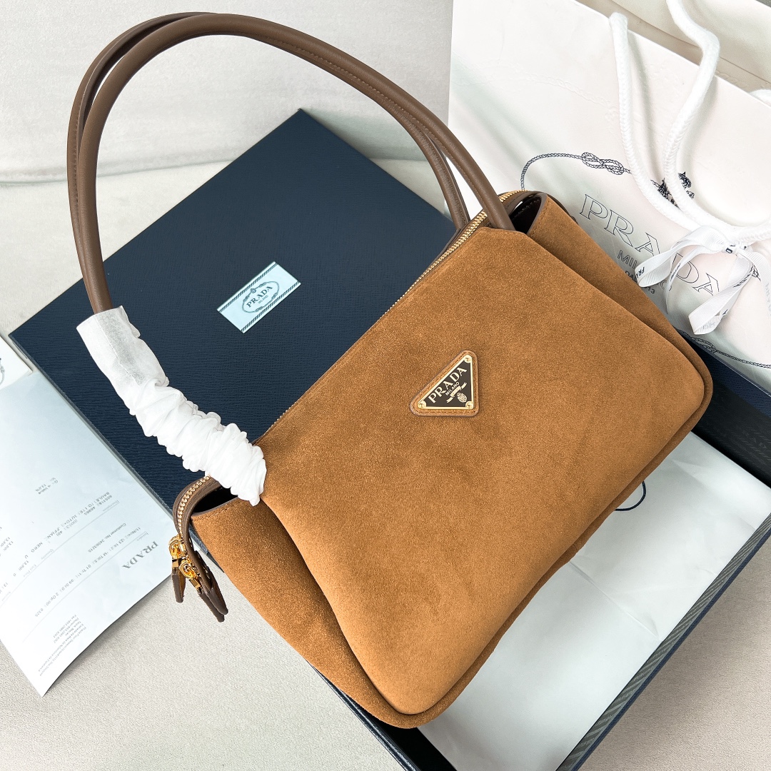 TOP PRADA Soft Grain Hobo Bag 28*16*10.5cm - Brown