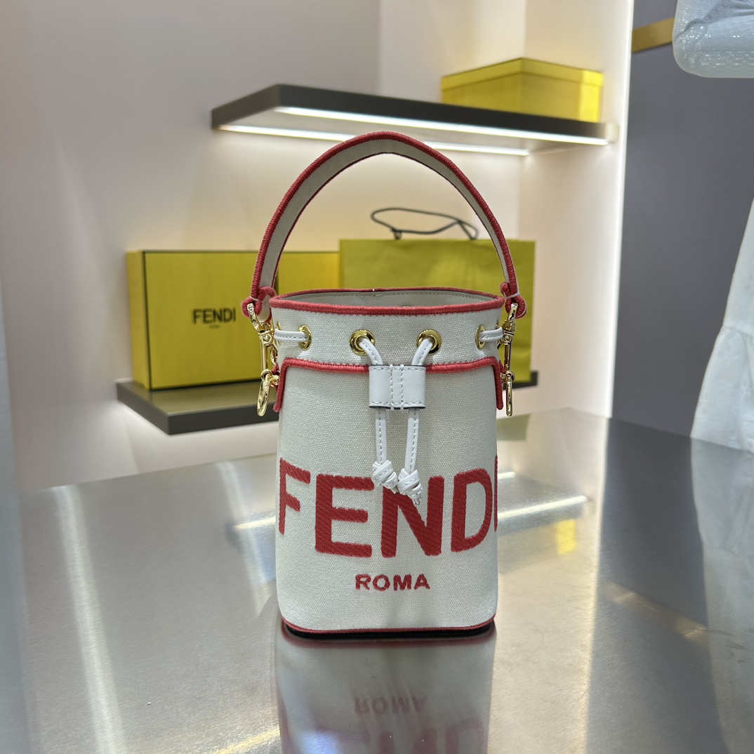 TOP FENDI Canvas Mon Tresor Bag - 18x12x10cm - Red